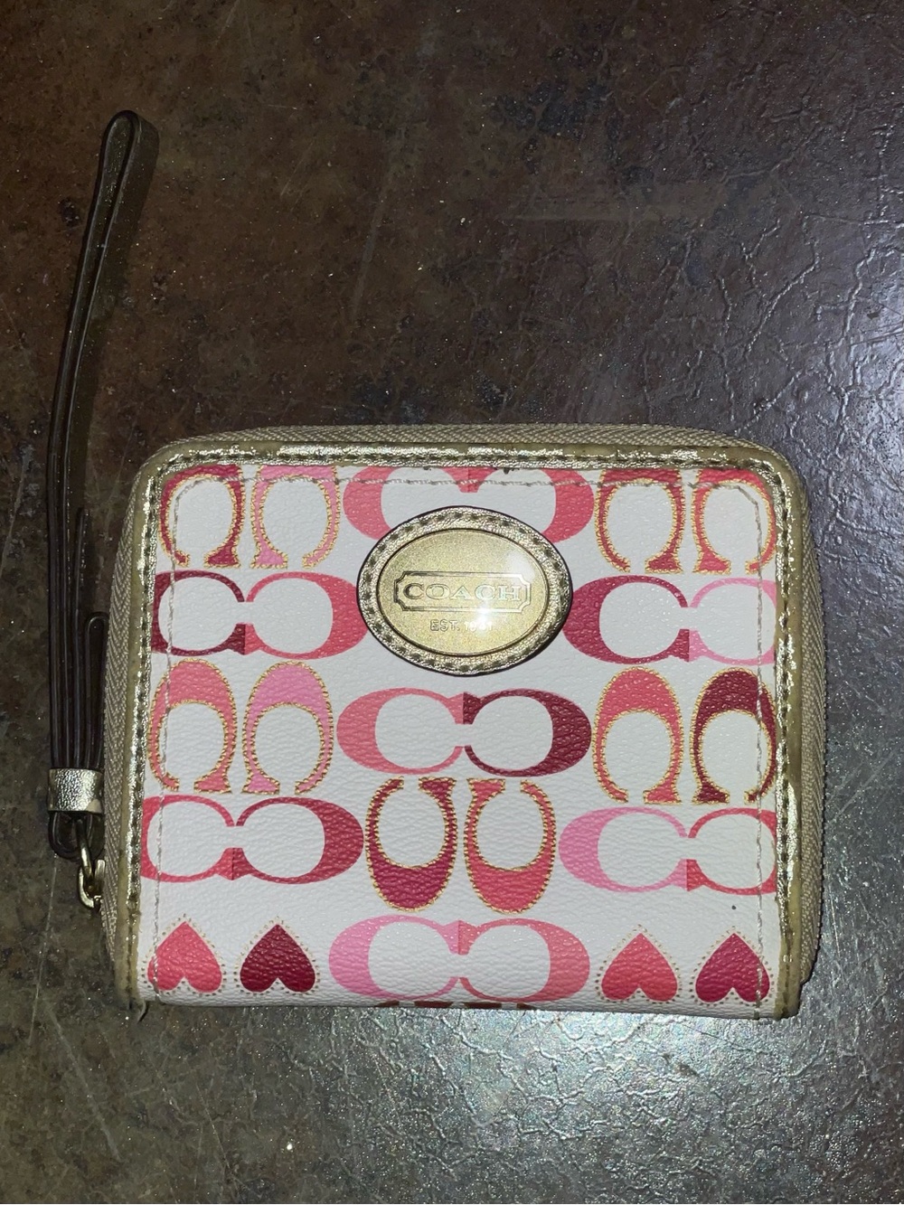 Y2K-Coach Pink Signature Zip Wristlet Wallet with Gold Trim